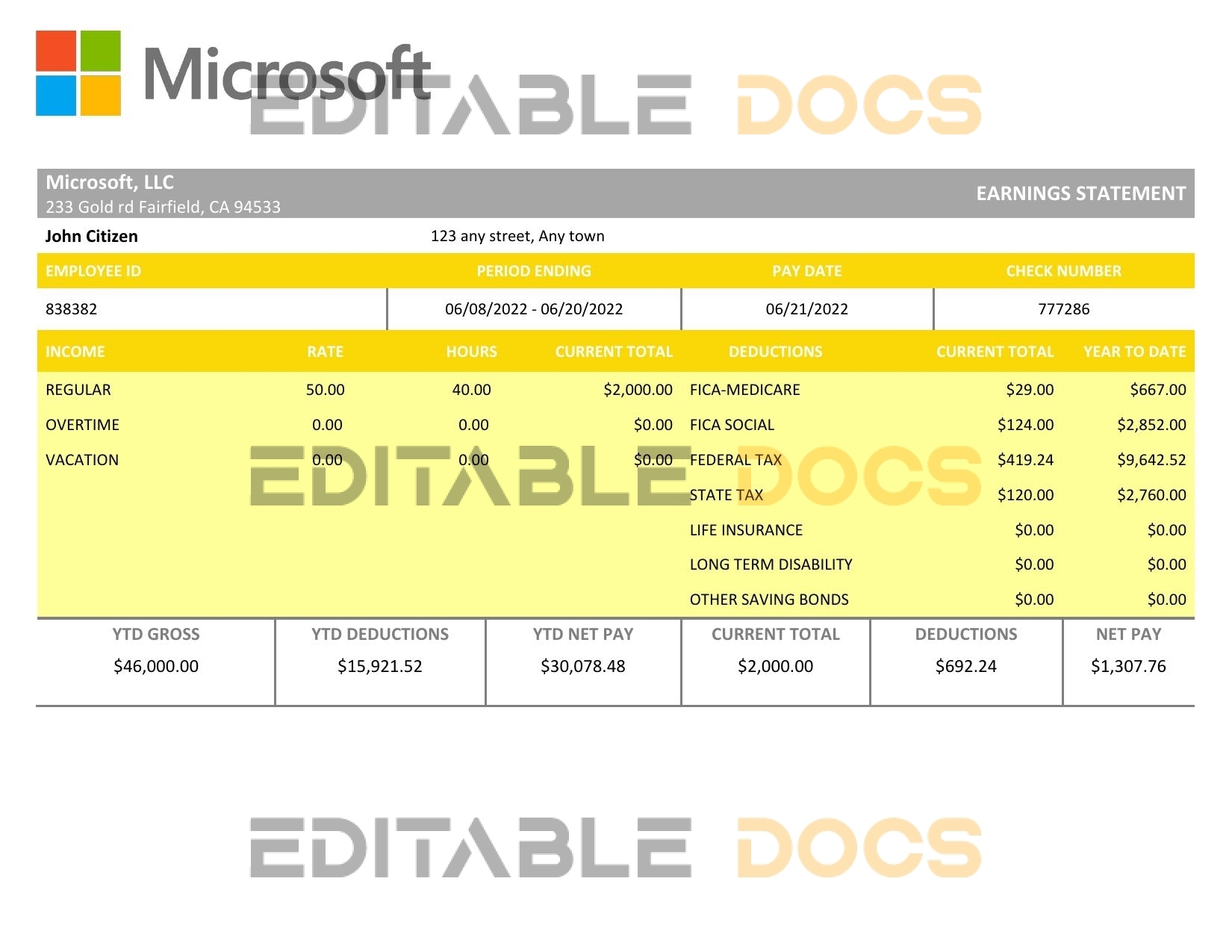 USA technologies company employee sheet template in Word and PDF format