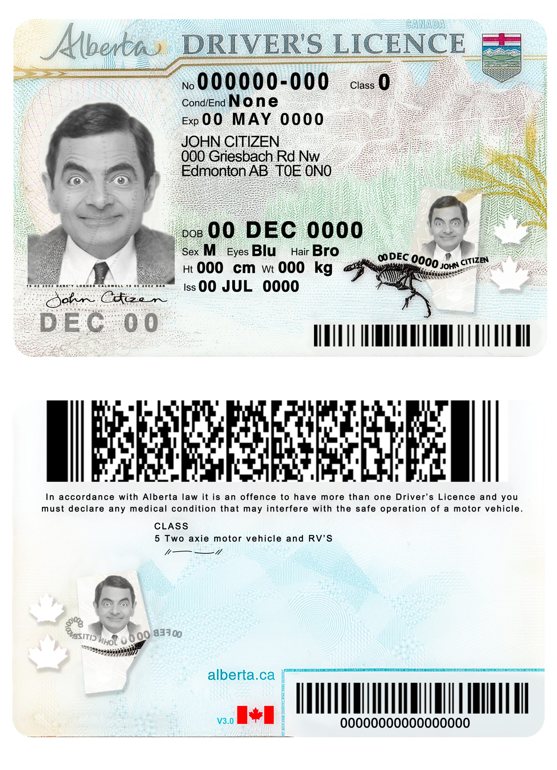 Fake Canada Alberta province Driver License Template | PSD Layer-Based