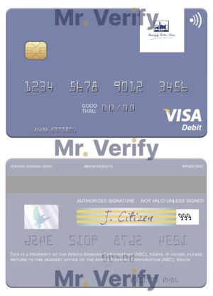 Fillable Africa Banking Corporation (ABC) Kenya visa card Templates | Layer-Based PSD