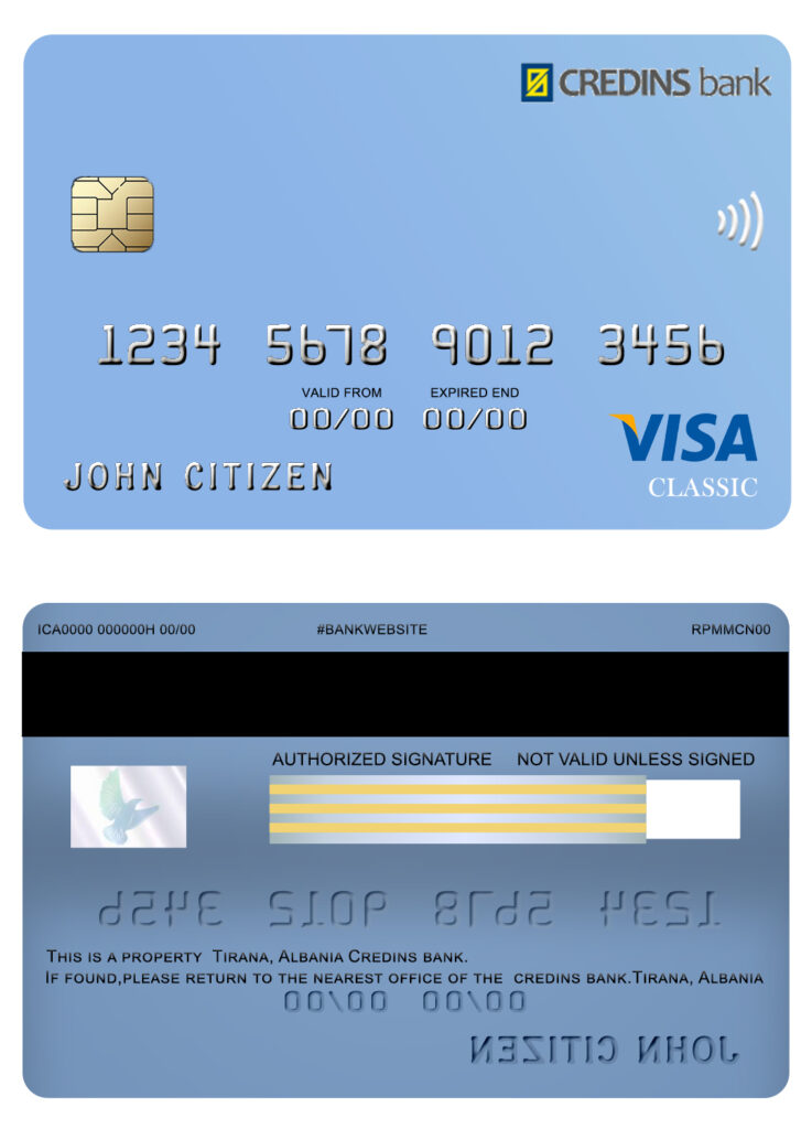 Fillable Albania Credins bank visa debit card Templates | Layer-Based PSD
