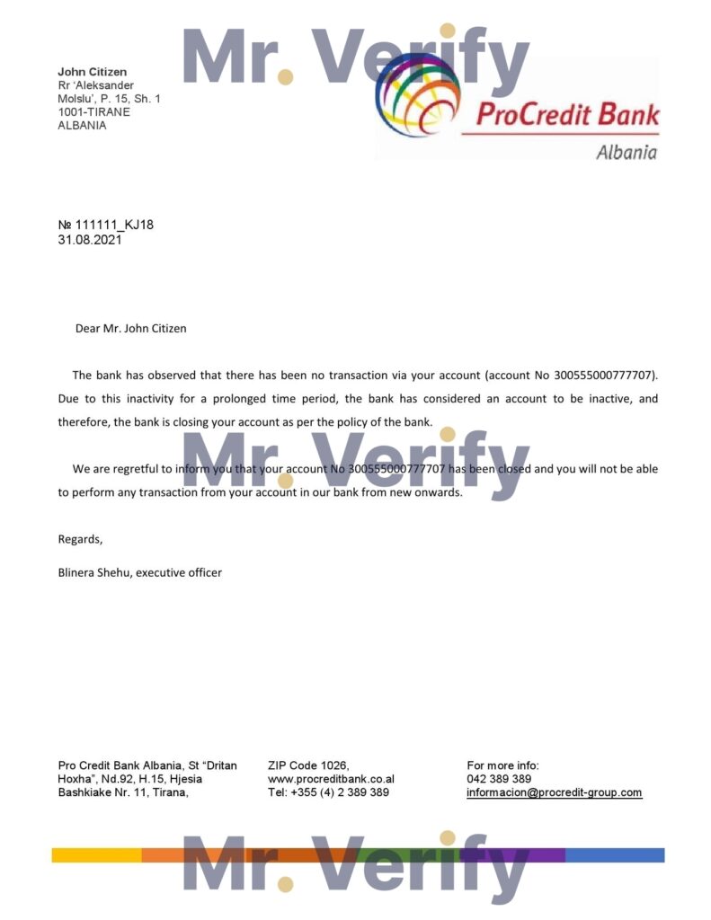 Download Albania ProCredit Bank Reference Letter Templates | Editable Word