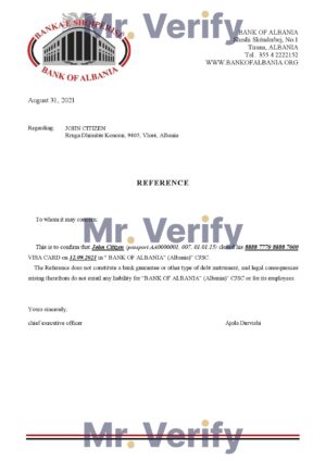 Download Albania Bank of Albania Bank Reference Letter Templates | Editable Word