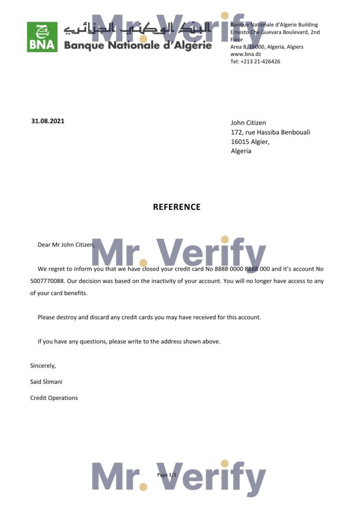 Download Algeria Banque Nationale d’Algérie (BNA) Bank Reference Letter Templates | Editable Word