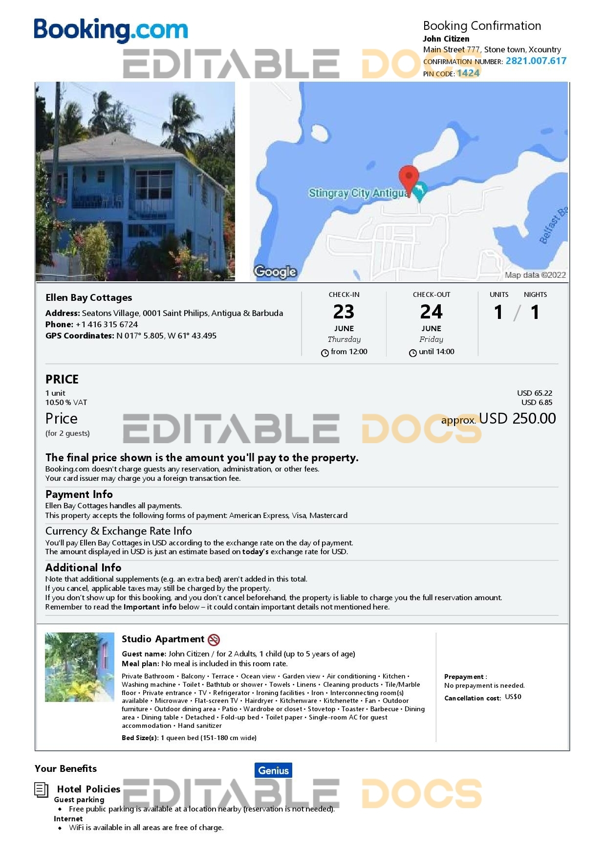 Editable Antigua & Barbuda Hotel Booking Form Template | Fillable PDF