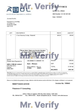 High-Quality Australia ABOL marketing consultancy company Invoice Template PDF | Fully Editable