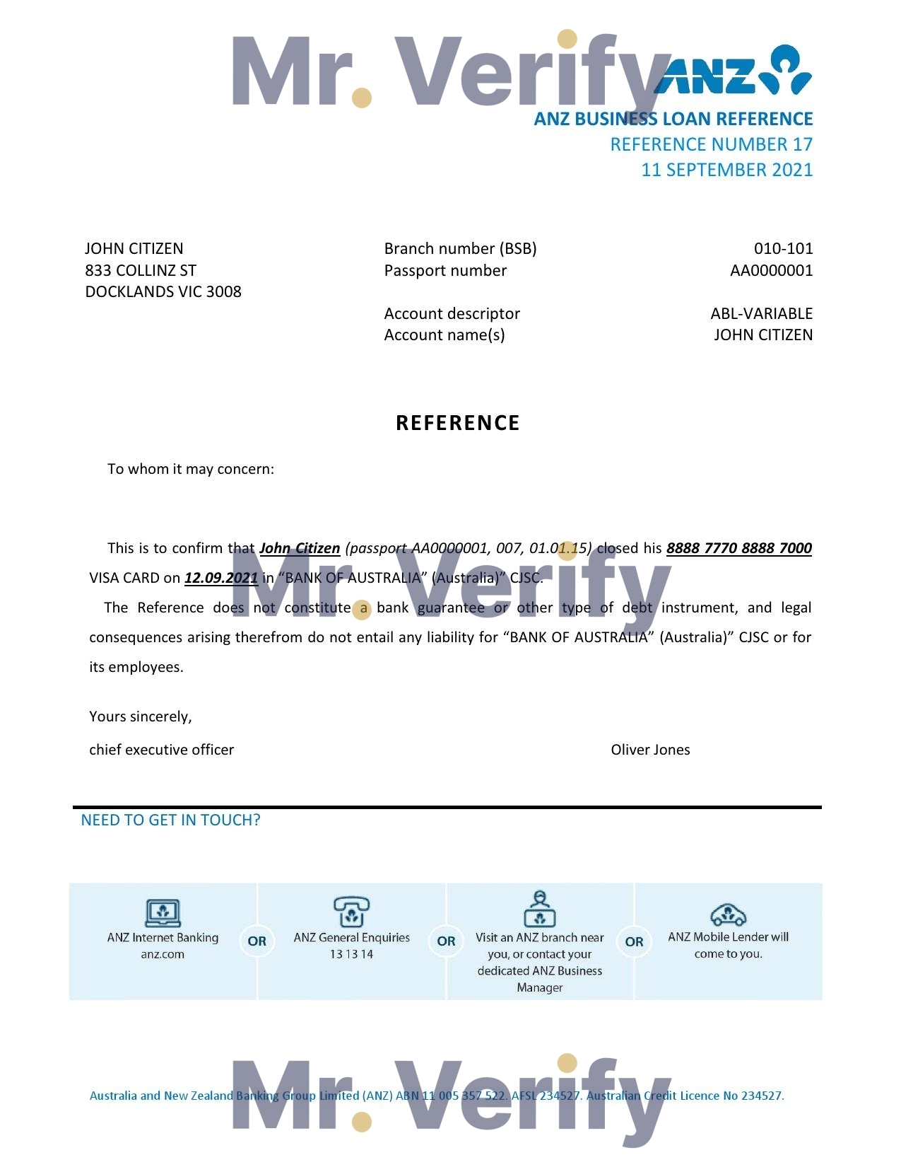 Download Australia ANZ Bank Reference Letter Templates | Editable Word