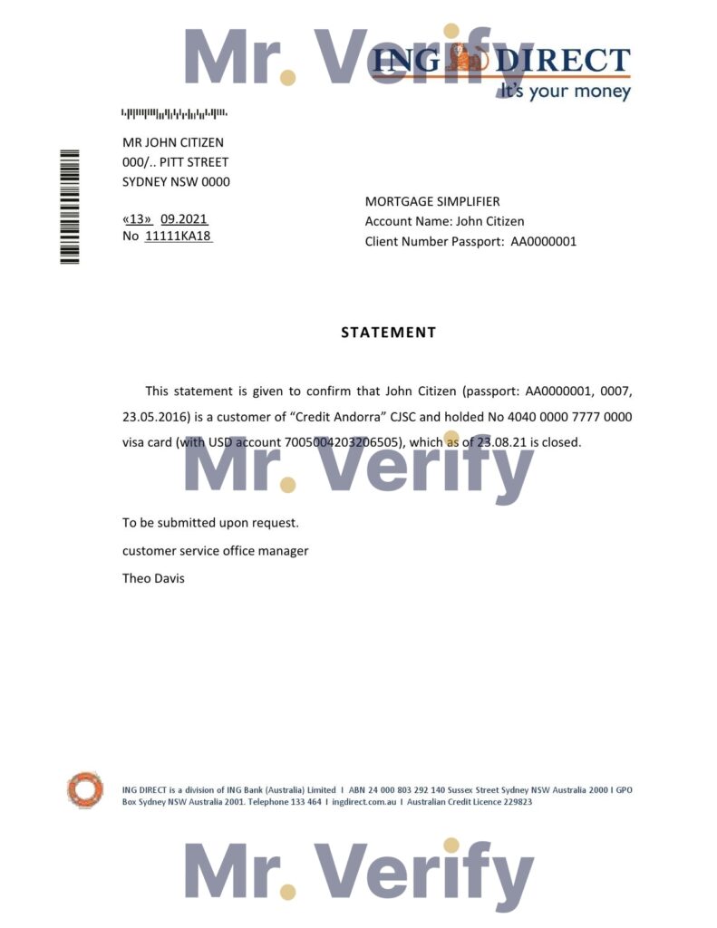 Download Australia ING Direct Bank Reference Letter Templates | Editable Word