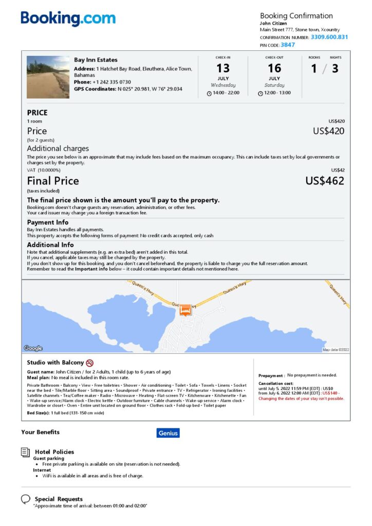 Editable Bahamas Hotel Booking Form Template | Fillable PDF