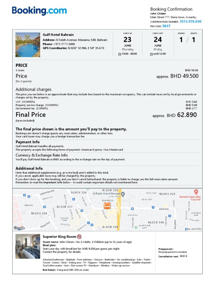 Editable Bahrain Hotel Booking Form Template | Fillable PDF