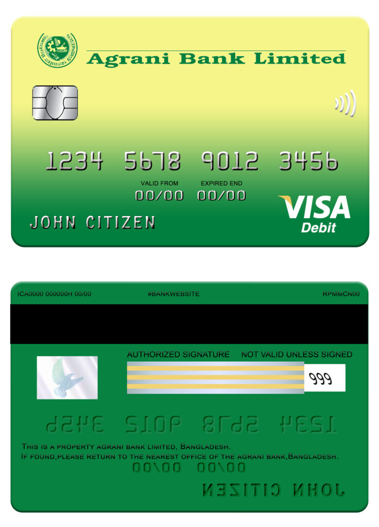 Editable Bangladesh Agrani bank visa card Templates in PSD Format