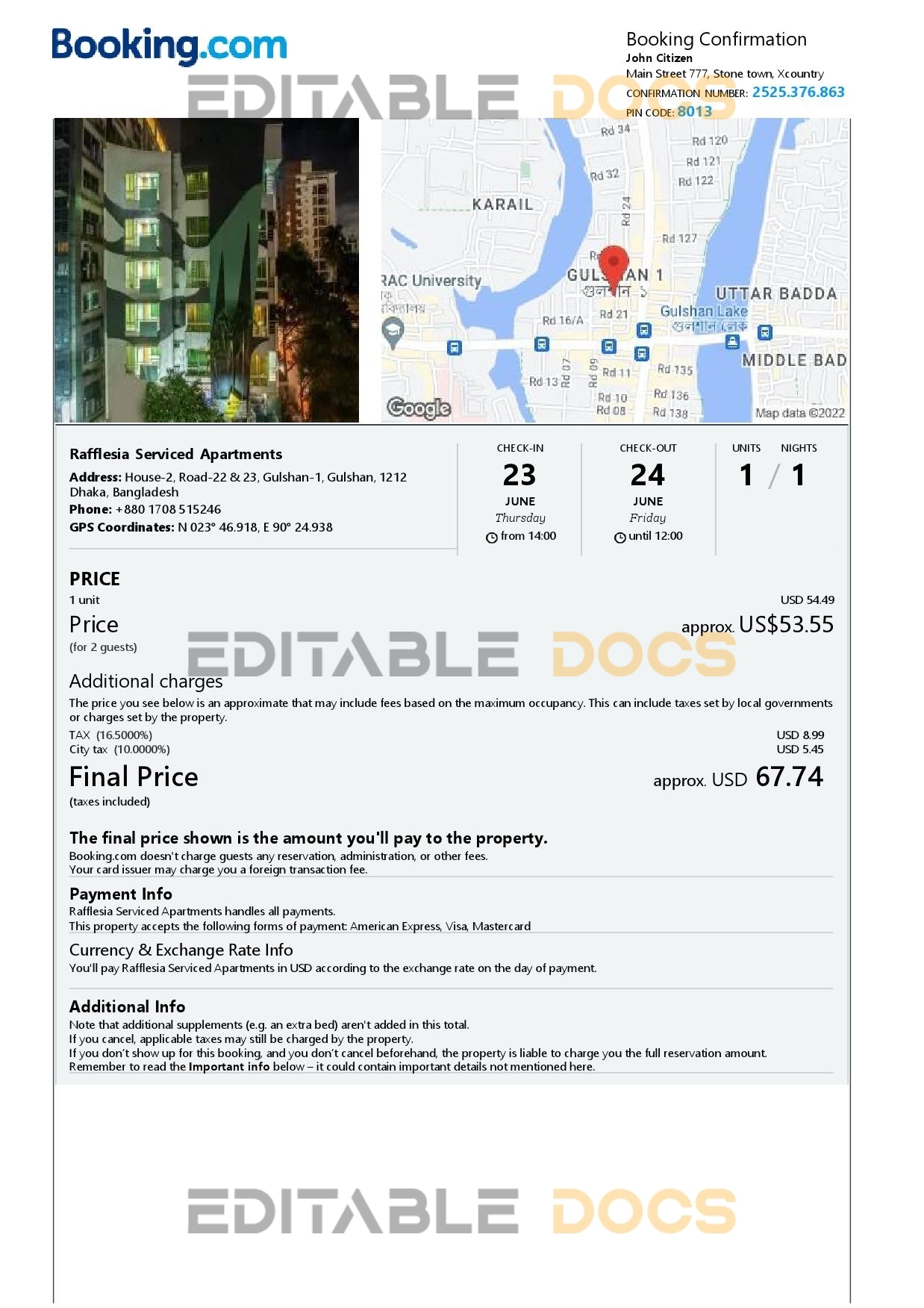 Editable Bangladesh Hotel Booking Form Template | Fillable PDF