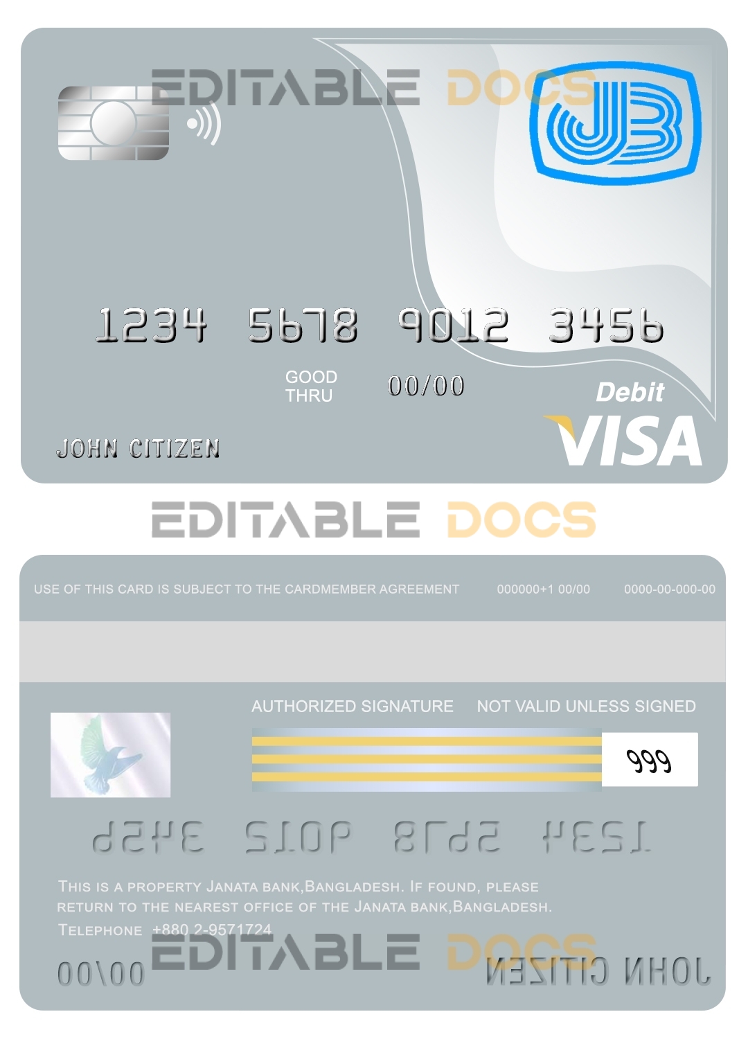 Fillable Bangladesh Janata bank visa card debit card Templates