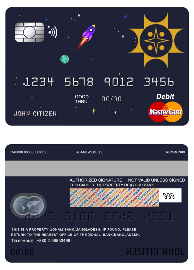 Editable Bangladesh Sonali Bank mastercard debit card Templates