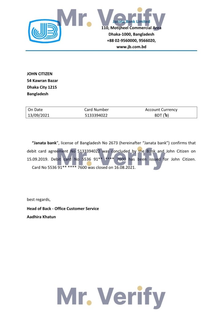 Download Bangladesh Janata Bank Reference Letter Templates | Editable Word