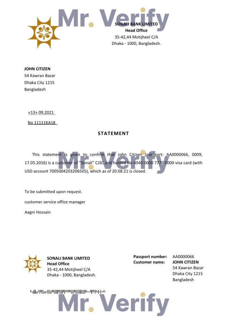 Download Bangladesh Sonali Bank Reference Letter Templates | Editable Word