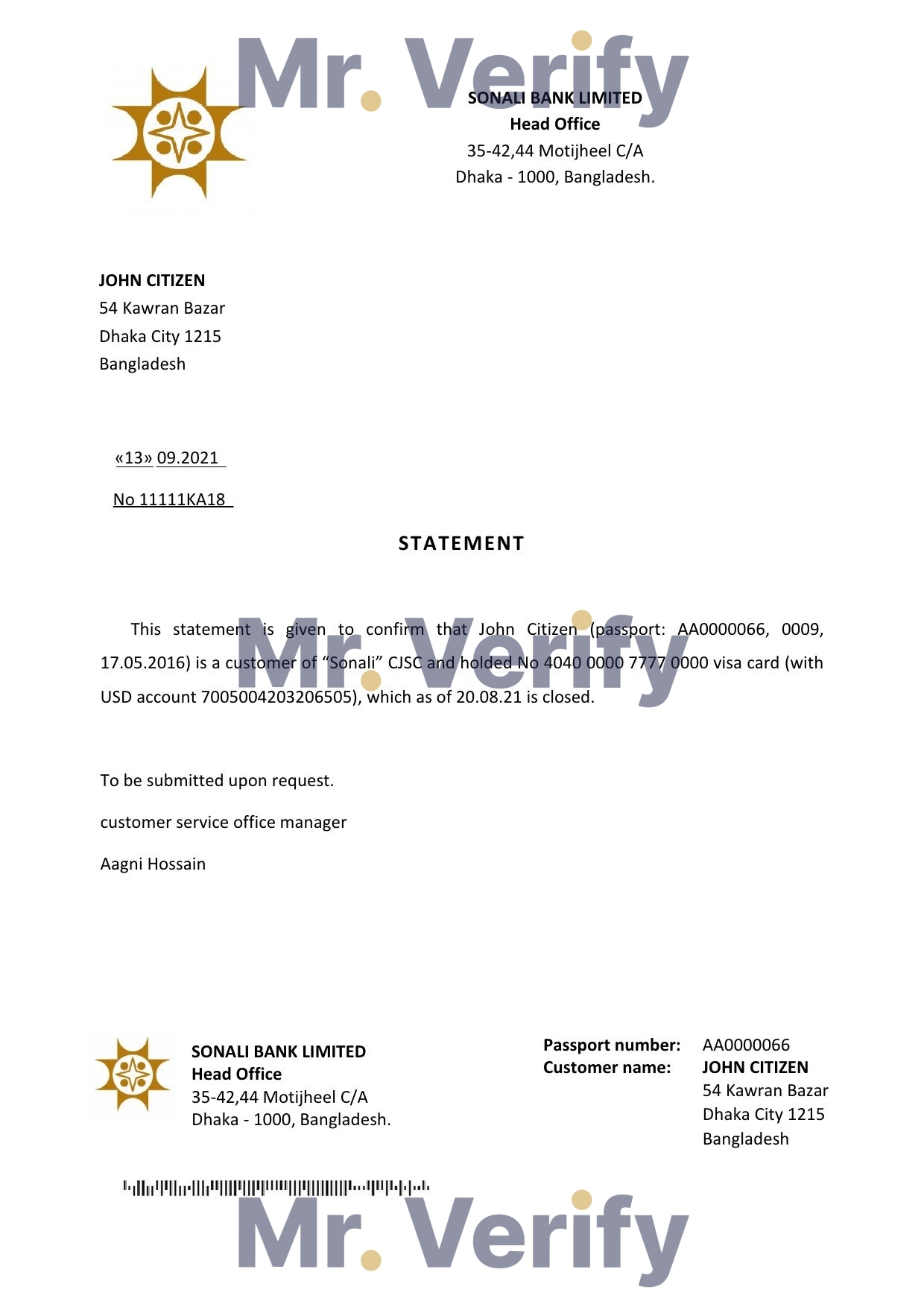 Download Bangladesh Sonali Bank Reference Letter Templates | Editable Word