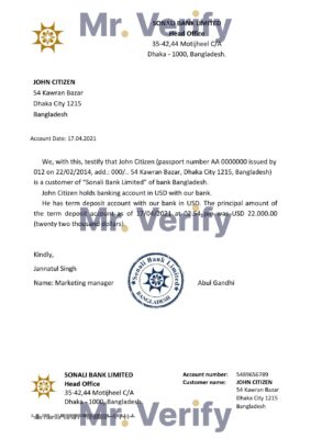 Download Bangladesh Sonali Bank Reference Letter Templates | Editable Word
