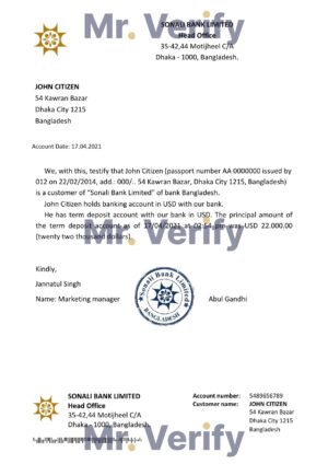 Download Bangladesh Sonali Bank Reference Letter Templates | Editable Word