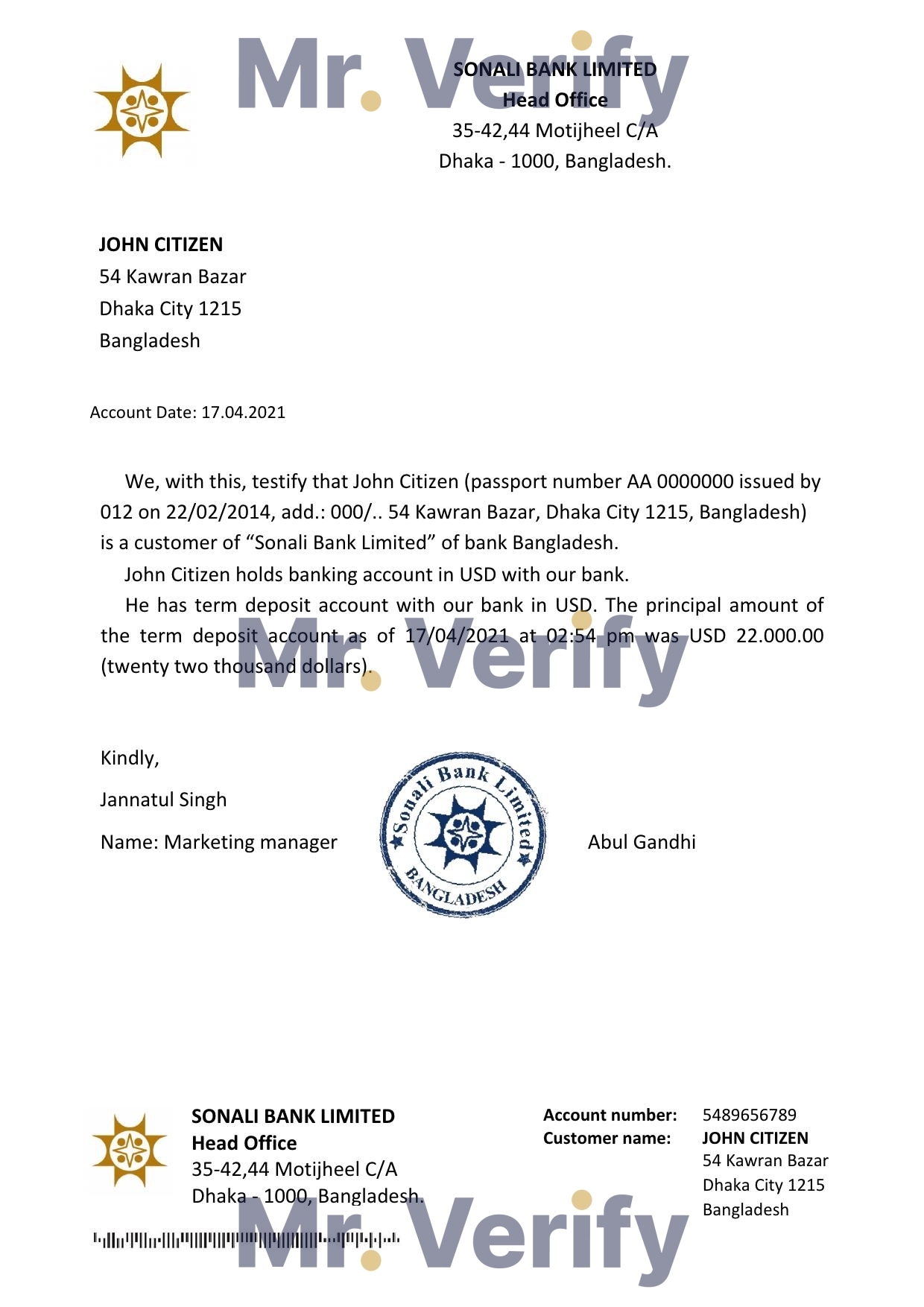 Download Bangladesh Sonali Bank Reference Letter Templates | Editable Word