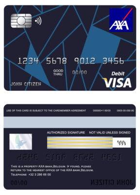 Editable Belgium AXA bank visa card debit card Templates in PSD Format