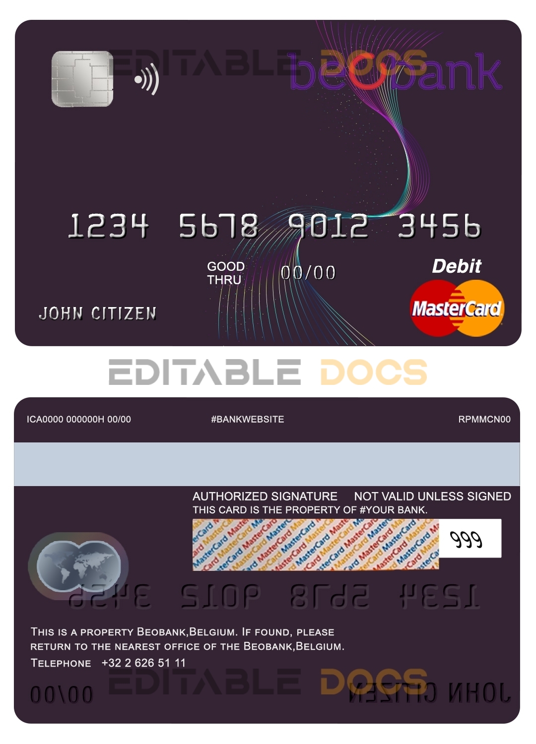 Fillable Belgium Beobank mastercard debit card Templates | Layer-Based PSD