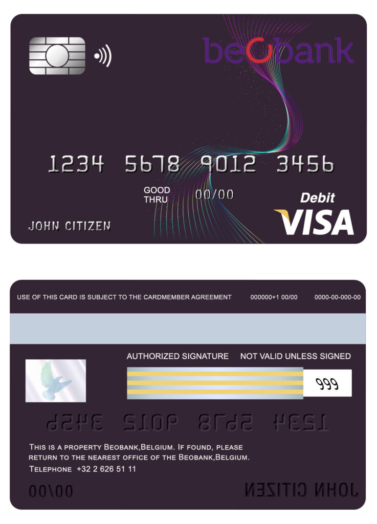 Editable Belgium Beobank visa card debit card Templates