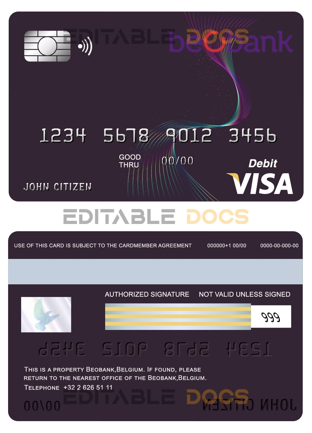 Editable Belgium Beobank visa card debit card Templates in PSD Format
