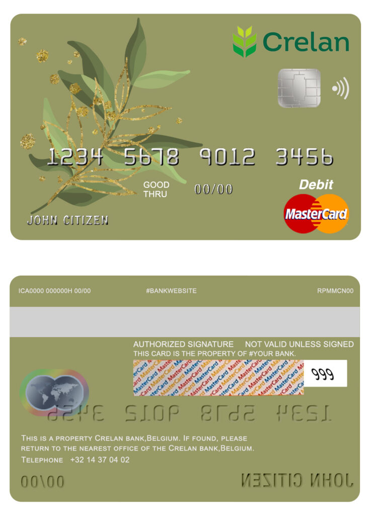 Fillable Belgium Crelan bank mastercard debit card Templates