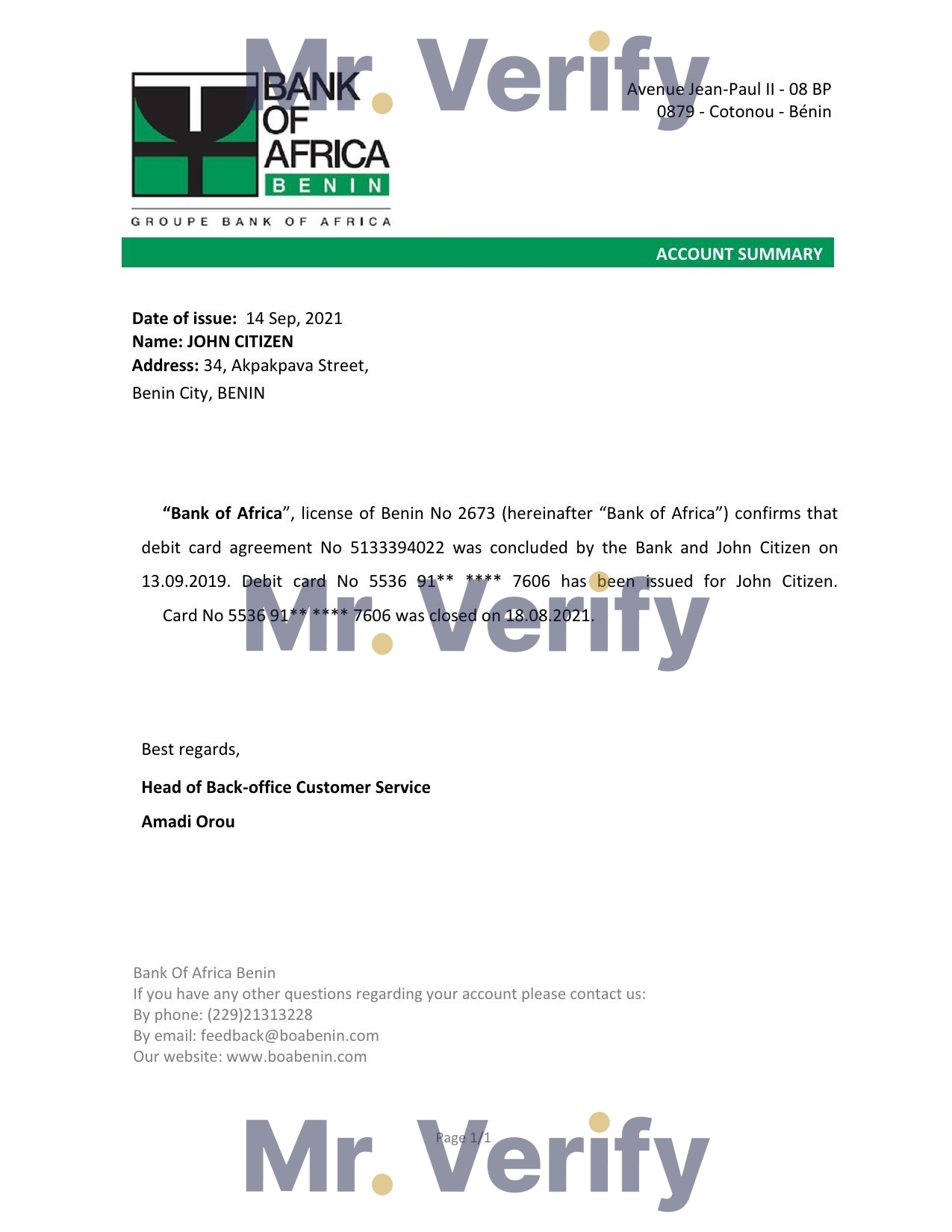 Download Benin Bank of Africa Bank Reference Letter Templates | Editable Word
