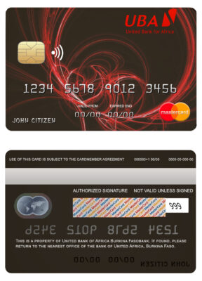 Fillable Burkina Faso United bank for Africa mastercard credit card Templates | Layer-Based PSD