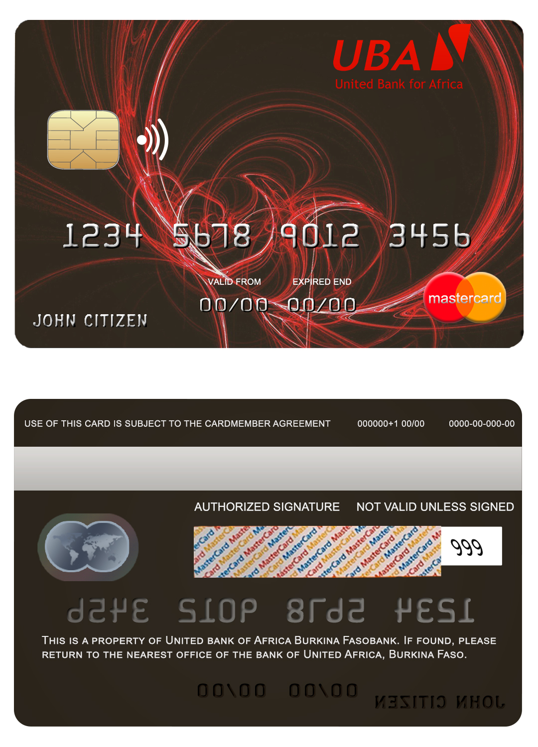 Fillable Burkina Faso United bank for Africa mastercard credit card Templates | Layer-Based PSD
