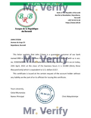 Download Burundi The Republic Bank of Burundi Bank Reference Letter Templates | Editable Word