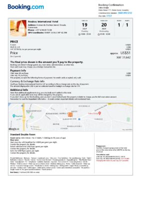 Editable Cameroon Hotel Booking Form Template | Fillable PDF