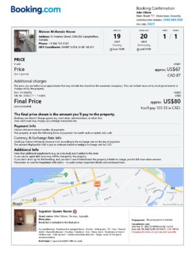 Editable Canada Hotel Booking Form Template | Fillable PDF