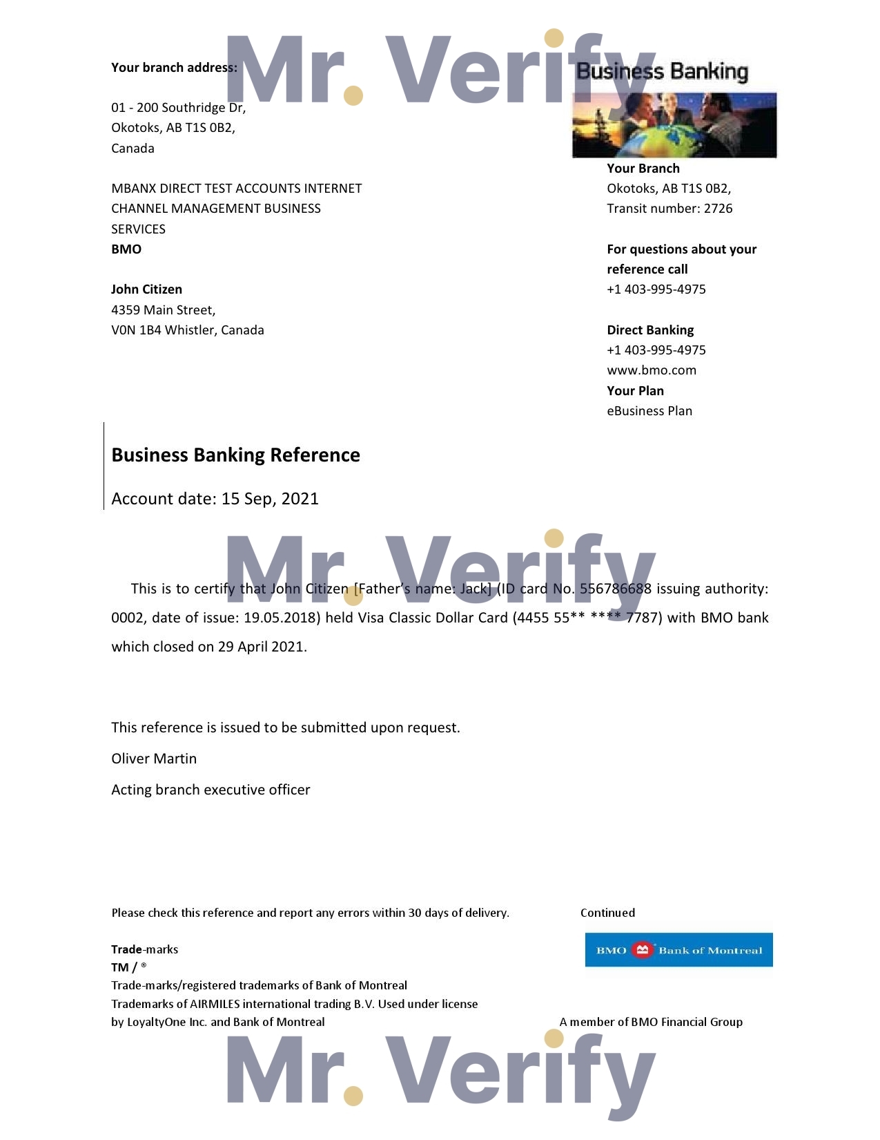 Download Canada BMO Bank of Montreal Bank Reference Letter Templates | Editable Word