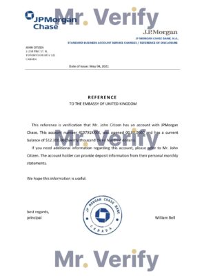 Download Canada JPMorgan Chase Bank Reference Letter Templates | Editable Word