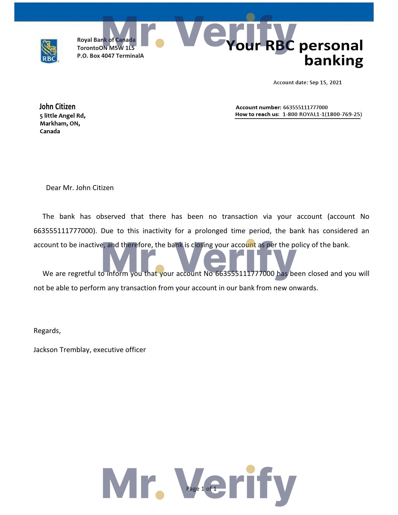 Download Canada Royal Bank of Canada (RBC) Bank Reference Letter Templates | Editable