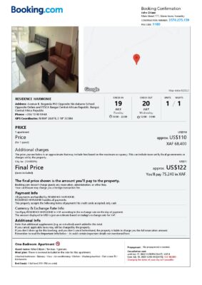 Editable Central African Republic Hotel Booking Form Template | Fillable PDF