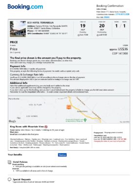 Editable Colombia Hotel Booking Form Template | Fillable PDF