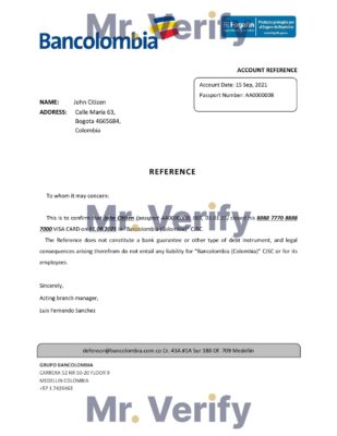 Download Colombia Bancolombia Bank Reference Letter Templates | Editable Word