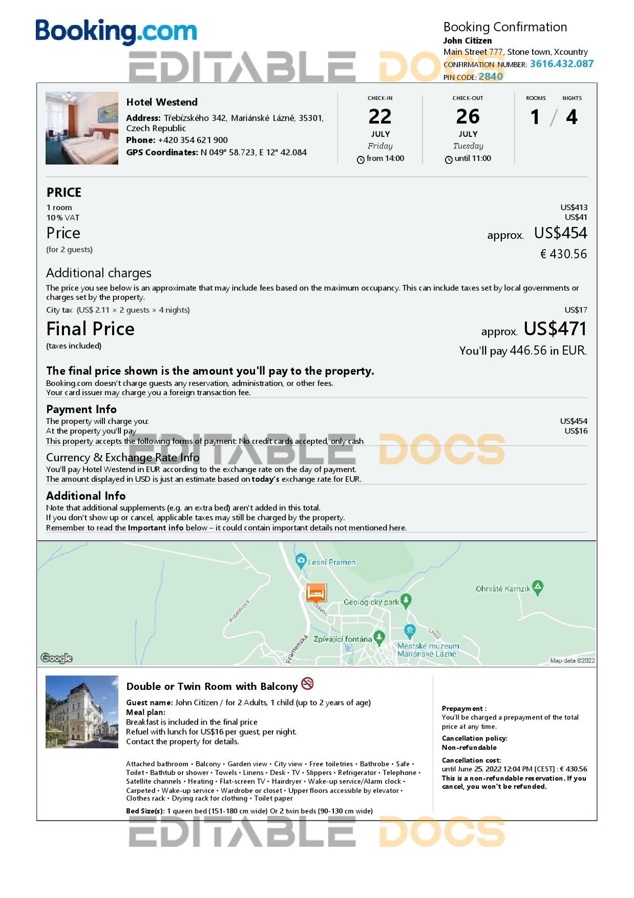 Customizable Czech Republic Airbnb Reservation Template | Word & PDF Formats