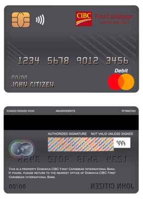 Editable Dominica CIBC First Caribbean International bank mastercard debit card Templates