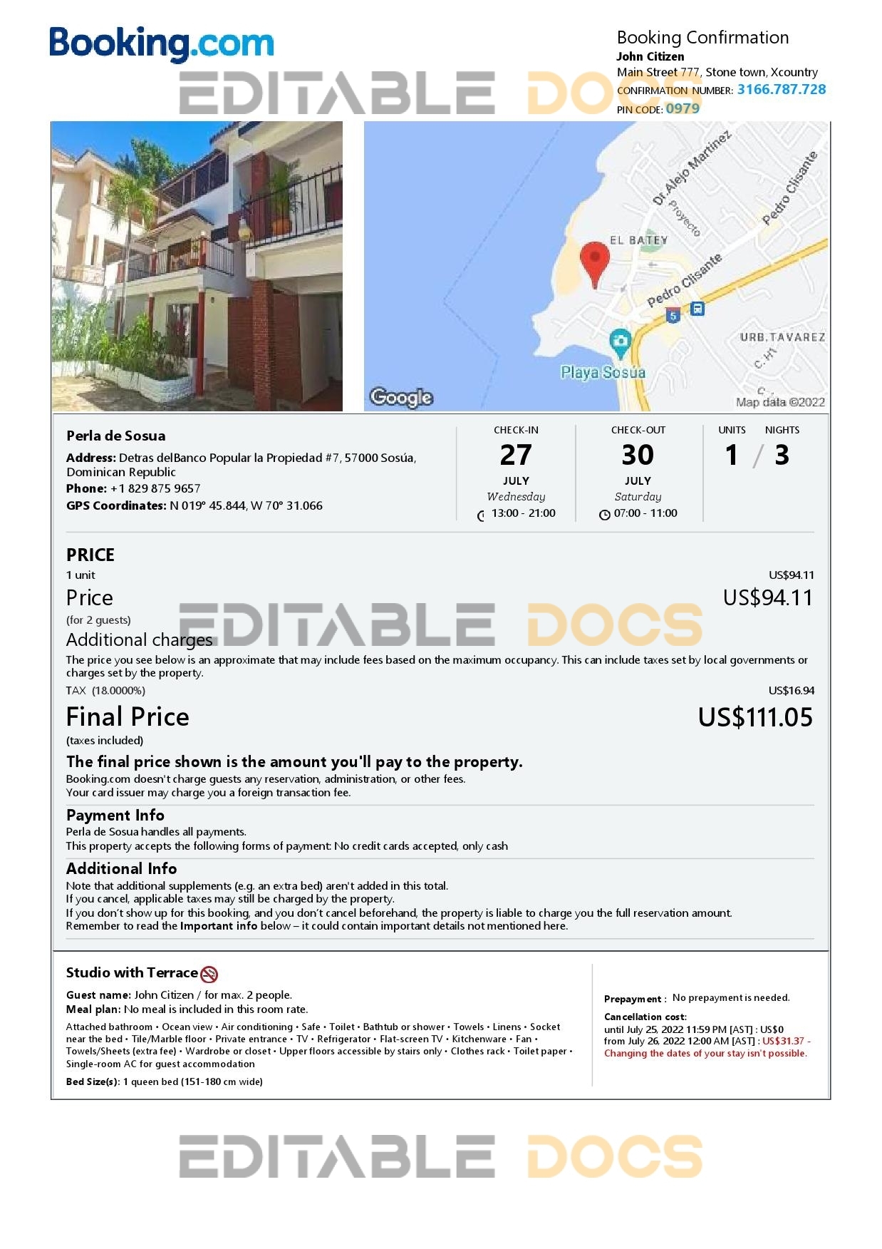 Customizable Dominican Republic Airbnb Reservation Template | Word & PDF Formats