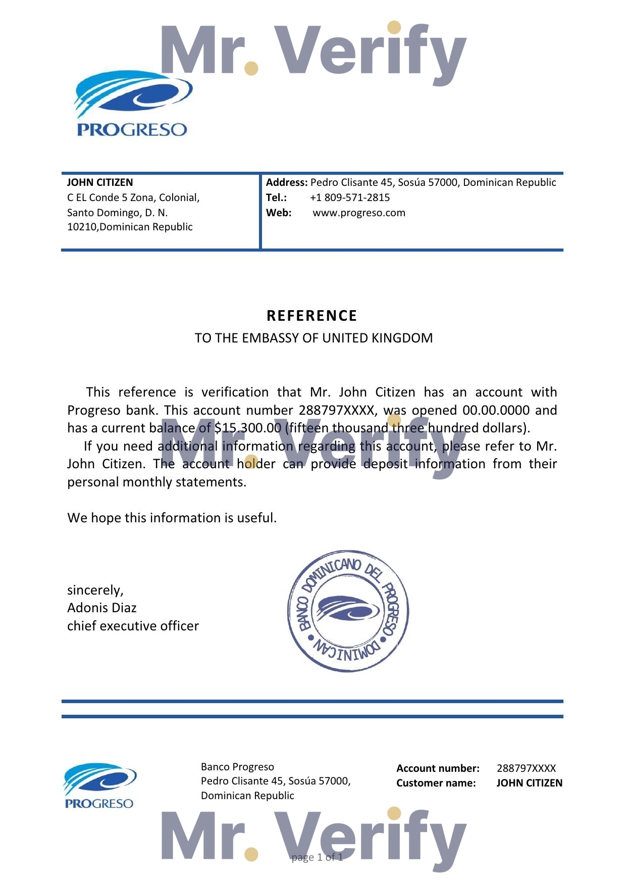 Download Dominican Republic Banco Progreso Bank Reference Letter Templates | Editable Word