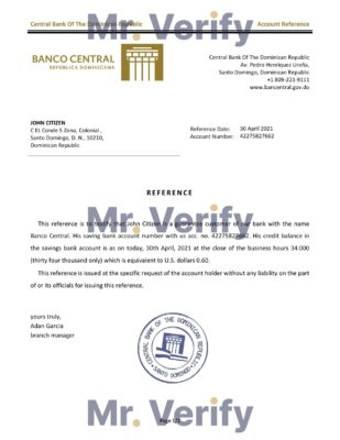 Download Dominica Central Bank Of The Dominican Republic Bank Reference Letter Templates | Editable Word