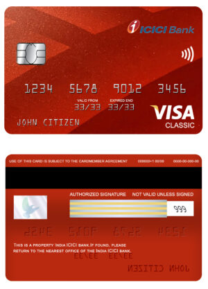 Editable India ICICI bank visa classic card Templates