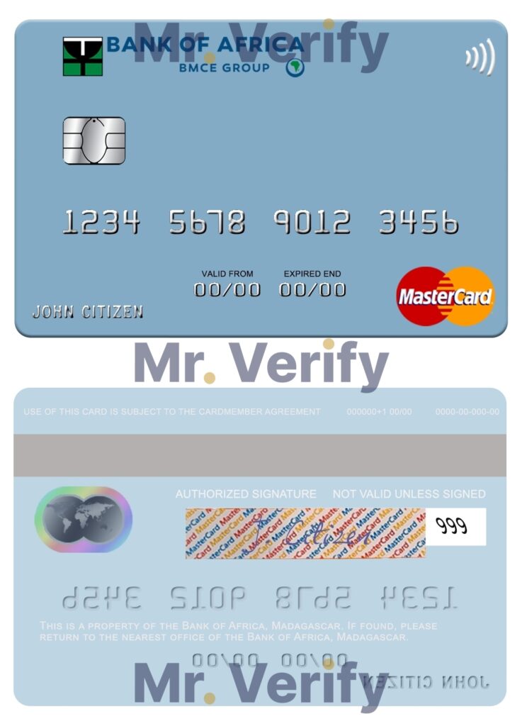 Editable Madagascar Bank of Africa mastercard credit card Templates in PSD Format