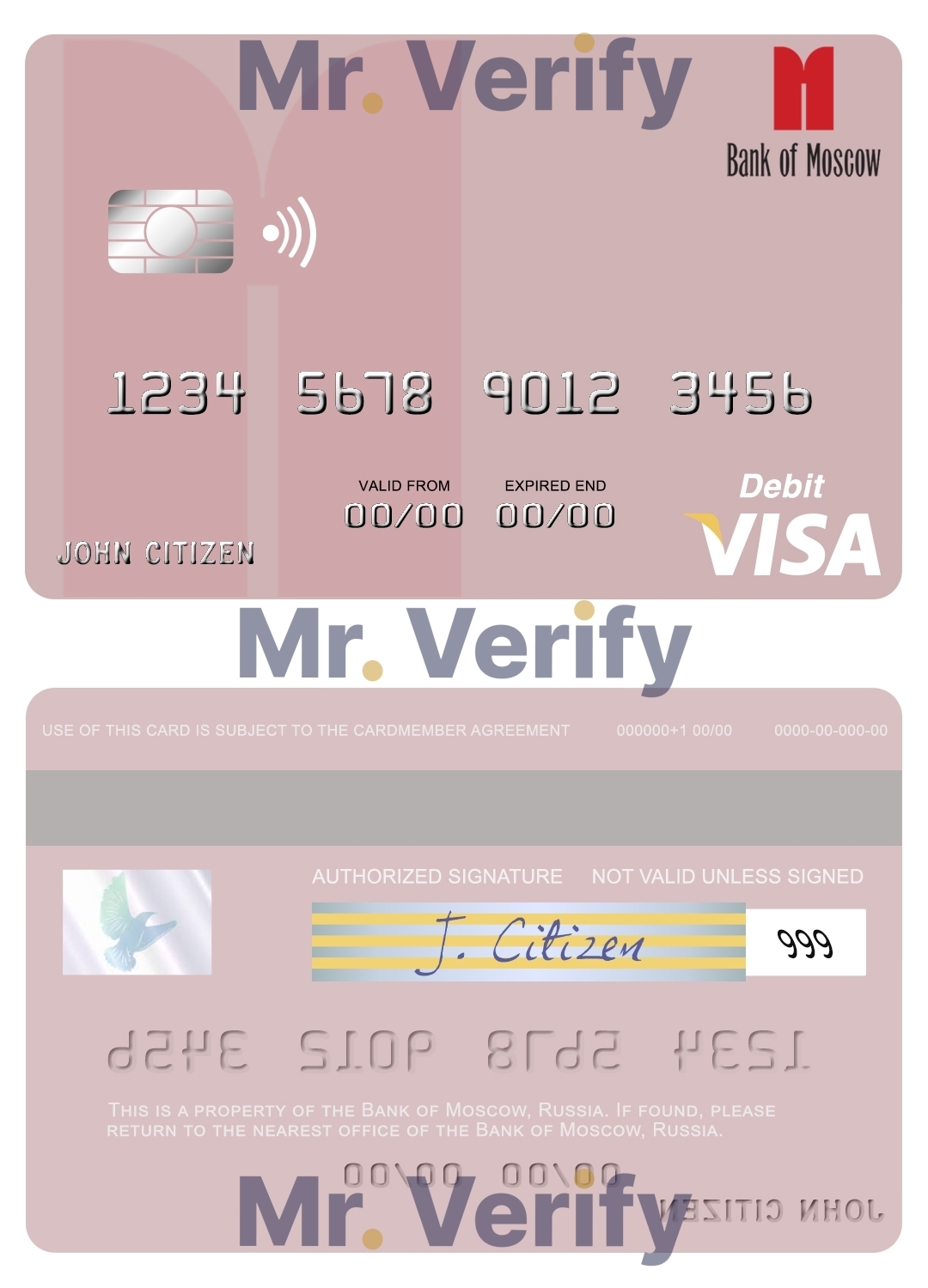 Editable Russia Bank of Moscow visa debit card Templates in PSD Format
