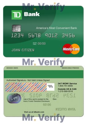 Editable USA TD Bank MasterCard Templates in PSD Format
