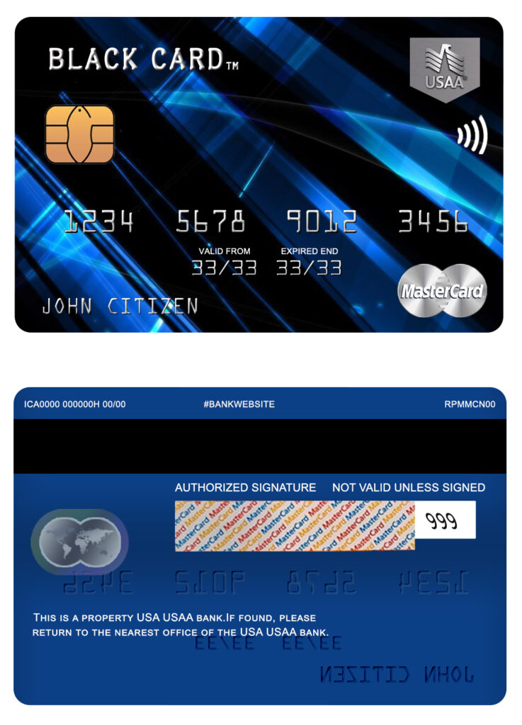 Editable USA USAA bank mastercard Templates